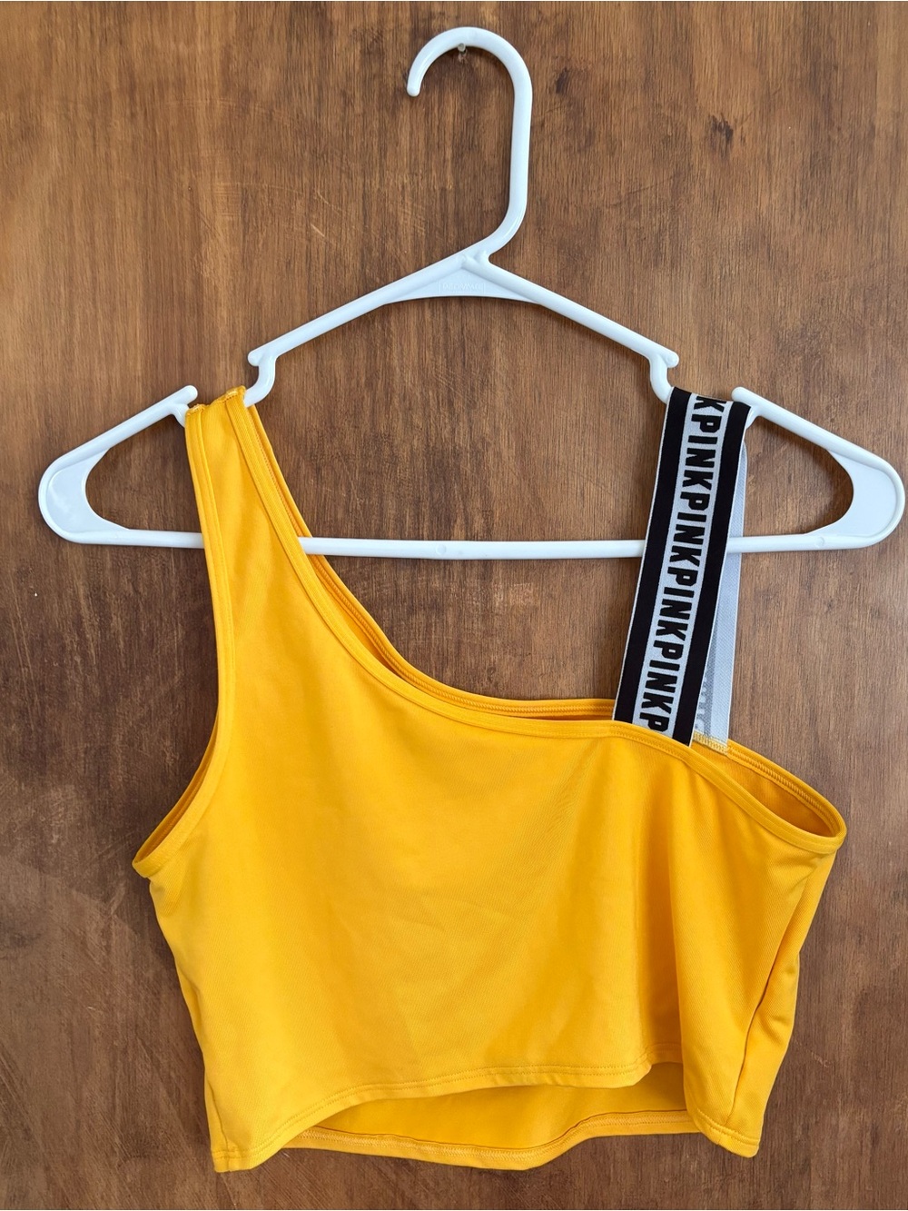 PINK Victoria's Secret Yellow One-Shoulder Crop Top with Branded Strap
